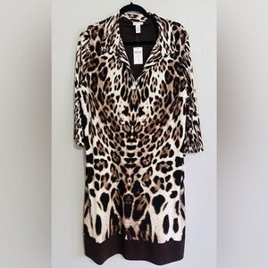 Chico’s Leopard Print Tunic Dress Sz 16 XL (3) Brown Black Animal Print NWT